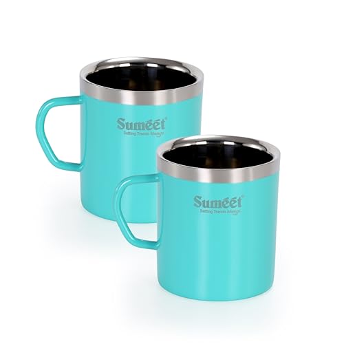 Sumeet Stainless Steel Coloured Double Wall Tea/Milk/Coffee Mug Set of 2Pc - 300ml - Green