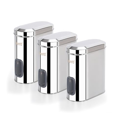 Sumeet ISI Certified Stainless Steel Capsul Canister/Container for Kitchen Storage with See Through Window - Set of 3 Pcs - 2600ml, Silver