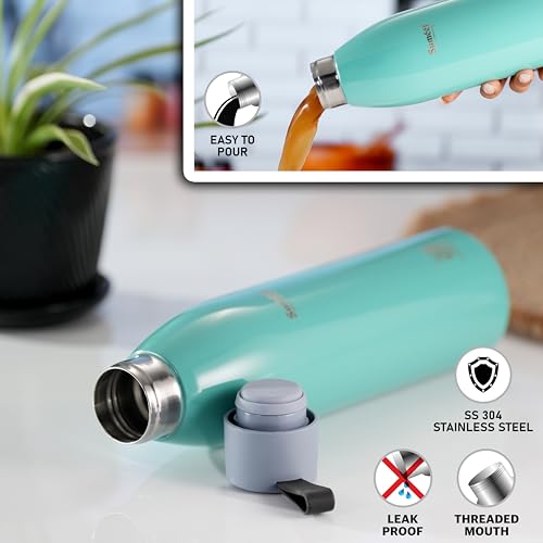 Sumeet Dew 24 Hrs Hot & Cold ISI Certified Stainless Steel Leak Proof Water Bottle for Office/School/College/Gym/Picnic/Home/Trekking -750ml, Pack of 1, Green