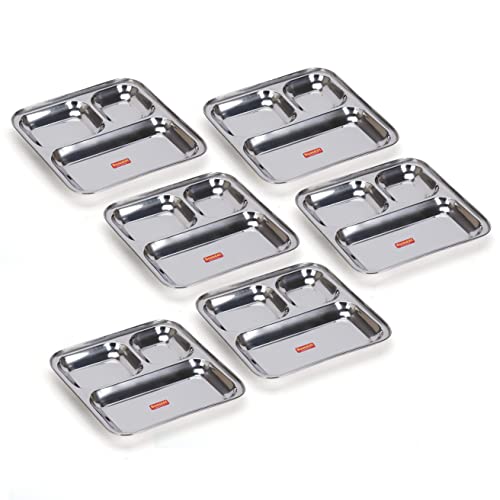 Sumeet Stainless Steel 3 in 1 Idli WADA Compartment Plate / Snack Plate / Breakfast Plate 1Pc, 21.7cm Dia, Silver