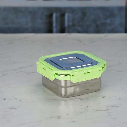 Sumeet Stainless Steel Square Shape Airtight Lock & Leak Proof Container/Lunch Box with Steel Lid - 550Ml, Pack of 1, Silver