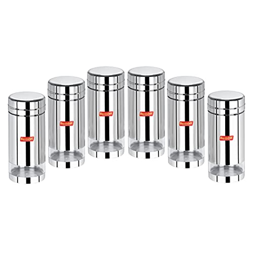 Sumeet Stainless Steel Circular See Through / Transparent Container, Set of 2Pc, 1 Ltr each, 10cm Dia, Silver