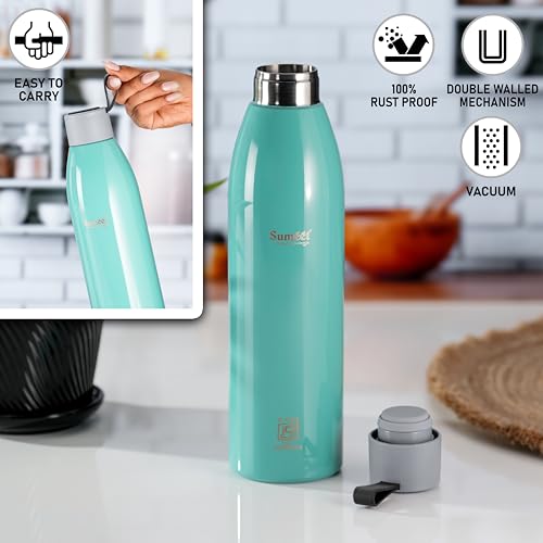 Sumeet Dew 24 Hrs Hot & Cold ISI Certified Stainless Steel Leak Proof Water Bottle for Office/School/College/Gym/Picnic/Home/Trekking -750ml, Pack of 1, Green