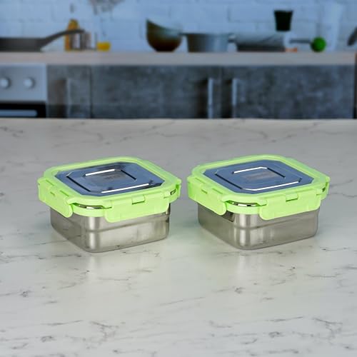 Sumeet Stainless Steel Square Shape Airtight Lock & Leak Proof Container/Lunch Box with Steel Lid - 550Ml, Pack of 2, Silver