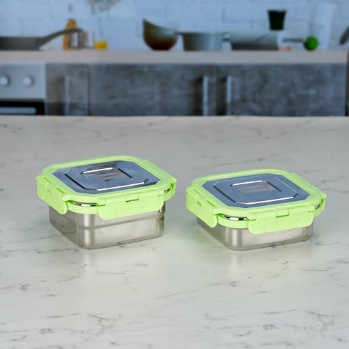Sumeet Stainless Steel Square Shape Airtight Lock & Leak Proof Container/Lunch Box with Steel Lid - 400ml & 550ml, Pack of 2, Silver