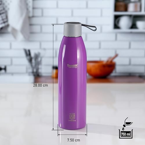 Sumeet Dew 24 Hrs Hot & Cold ISI Certified Stainless Steel Leak Proof Water Bottle for Office/School/College/Gym/Picnic/Home/Trekking -750ml, Pack of 1, Purple