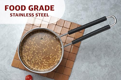 Sumeet Stainless Steel Induction Bottom Gas Stove & Induction Friendly Saucepan with Bacelite wire handle, 1250ml, 14 cm Dia, Silver