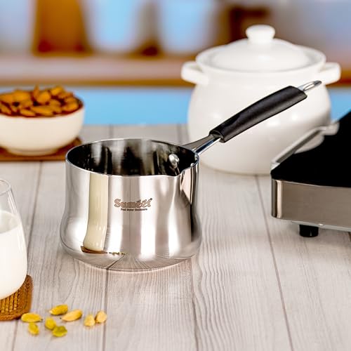 Sumeet ISI Certified Stainless Steel Heavy Gauge Coffee/Tea Maker, Milk Warmer Pot with Even & Faster Heating, Food Safe, Durable, Easy to Pour - Induction & Gas Stove Ready - 11cm, 800ml, Silver