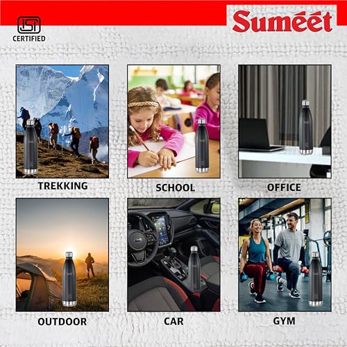 Sumeet Thermo1000 ISI Certified Stainless Steel Hot & Cold Double Walled Leak Proof Vacuum Flask/Water Bottle for Office/School/College/Gym/Picnic/Home/Trekking- 1000ml, Black