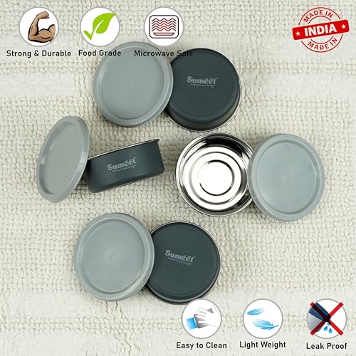 Sumeet Microwave Safe Stainless Steel Air Tight & Leak Proof Lunch Boxes/Storage Containers with Lids for Kitchen/Office/School, 320ml, set of 4, Grey