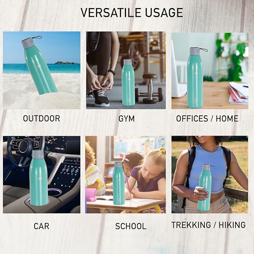 Sumeet Dew 24 Hrs Hot & Cold ISI Certified Stainless Steel Leak Proof Water Bottle for Office/School/College/Gym/Picnic/Home/Trekking -750ml, Pack of 1, Green