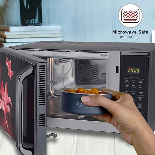Sumeet Microwave Safe Stainless Steel Air Tight & Leak Proof Lunch Boxes/Storage Containers with Lids for Kitchen/Office/School, 420ml, set of 2, Grey