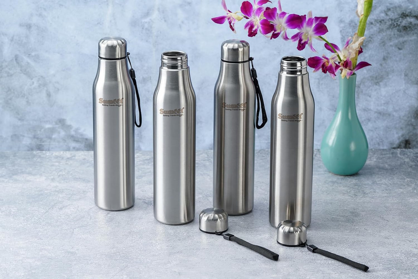 Sumeet Alpha-Aqua Stainless Steel Leak Proof Water Bottle Office/School/College/Gym/Picnic/Home/Fridge - 1 Litre |Pack of 1| Silver