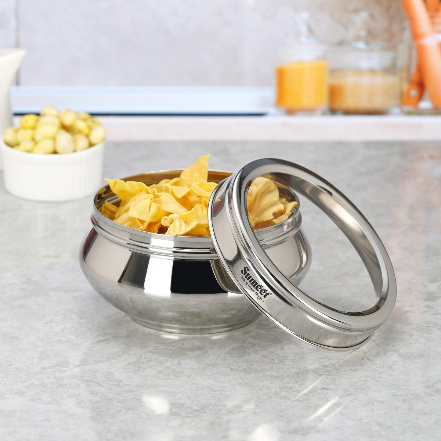 Sumeet Stainless Steel Handi Shape Big Size Canisters/Dabba/Storage Containers Set for kitchen with Transparent See Through Lid, 11.6cm Dia, 800ml, Pack of 1, Silver