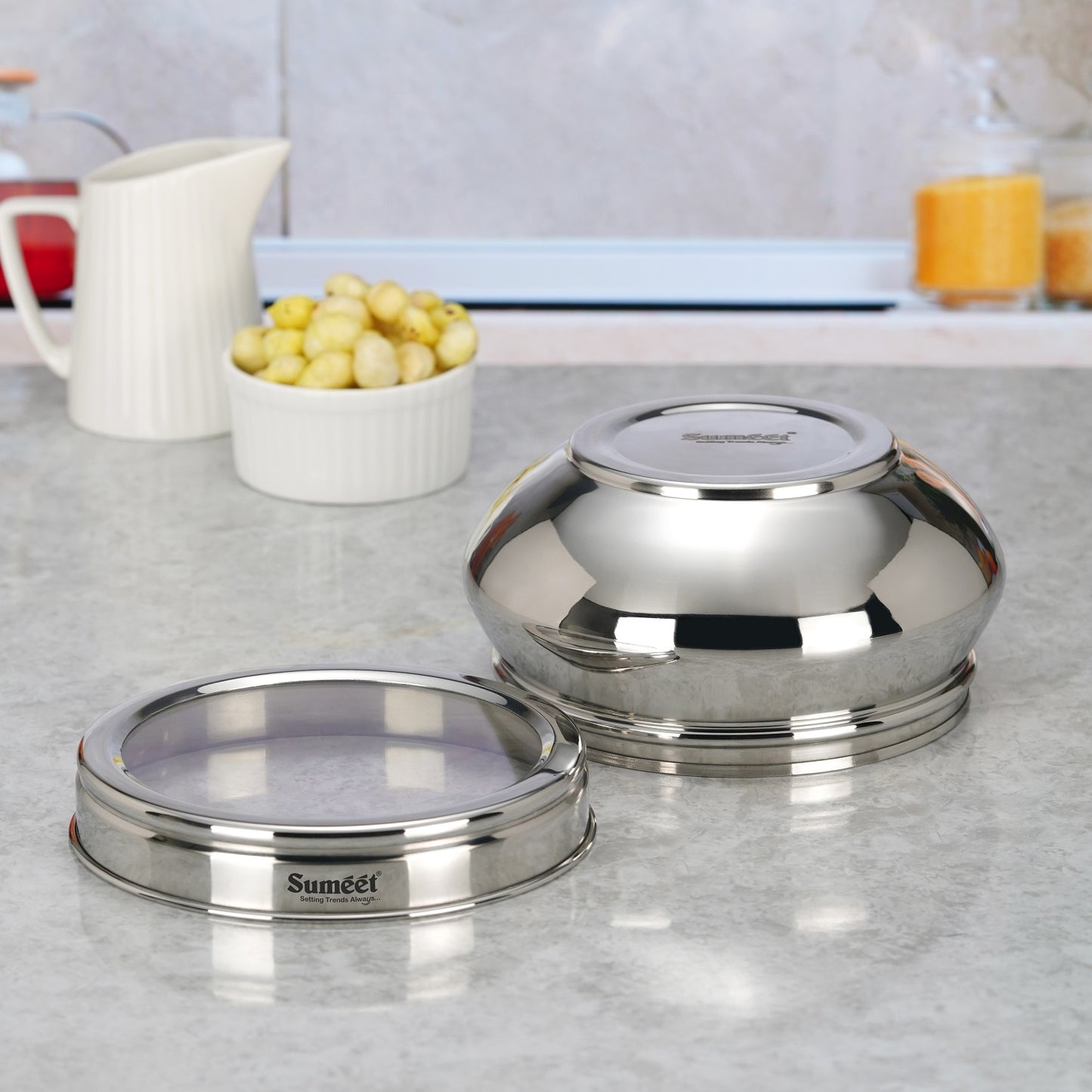 Sumeet Stainless Steel Handi Shape Big Size Canisters/Dabba/Storage Containers Set for kitchen with Transparent See Through Lid, 11.6cm Dia, 800ml, Pack of 1, Silver