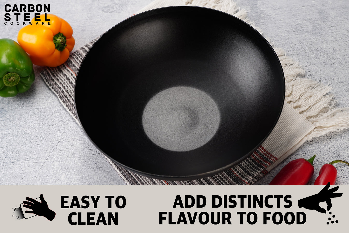 Sumeet Super Smooth Pre Seasoned Carbon Steel (Iron) Deep Tasra for Cooking and Deep Frying|Naturally Nonstick |25cm | 2450ml, Gas & Induction-Friendly, Black