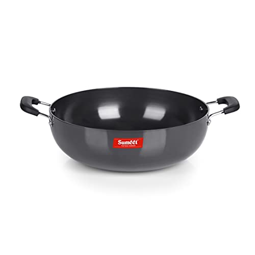 Sumeet 3mm Hard Anodized Aluminium Deep kadai, Big Size No.-15 (28.5cm Dia. 4.5 L Capacity, Black)