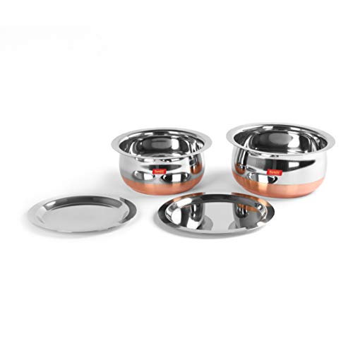 Sumeet Stainless Steel Copper Bottom Belly Shape 2 Pc Tope / Cookware/ Pot Set with Lid 1.1Ltr, 1.4Ltr (Silver)