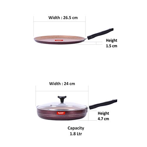 Sumeet Nonstick Granite Finish Famous 2pc Combo Set (Dosa Tawa - 26.5cm Dia + Fry Pan with Glass Lid - 1.8 LTR Capacity - 24cm Dia)