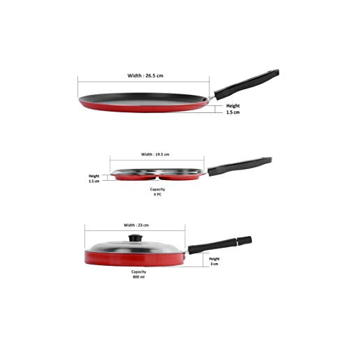 Sumeet 2.6mm Thick Non-Stick Flynn Combo Set (Dosa Tawa – 26.5cm Dia + Mini Multi Snack Maker – 19.5cm Dia + Pizza Pan – 23cm Dia)