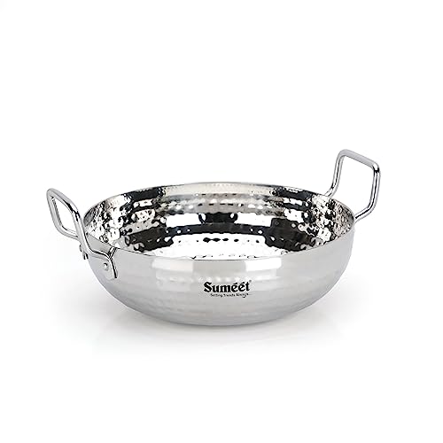 Sumeet Stainless Steel Handcrafted Hammered Mathar Kadai for Kitchen, Big Size, 3550ML, 26cm Dia, Pack of 1, Silver