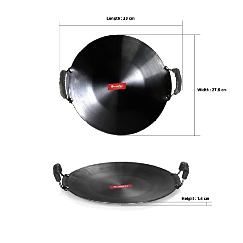 Sumeet Pre Seasoned Iron Concave Roti / Paratha Tawa 2.5mm Thick (Double Side Handle) 27.6cm