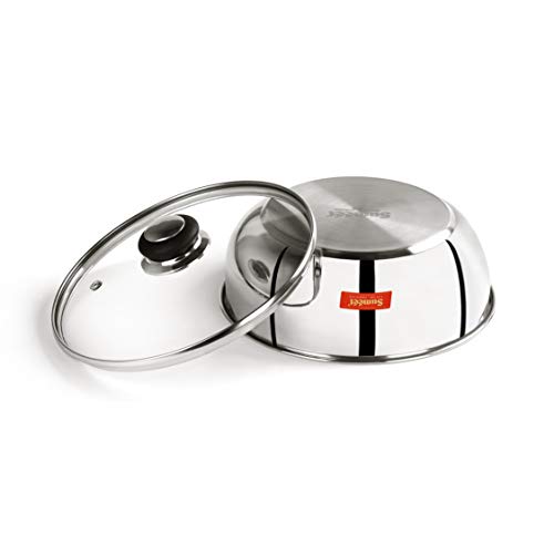 Sumeet Stainless Steel Encapsulated Bottom Induction and Gas Stove Friendly Tasra with Glass Lid - (4Ltr - 27cm), Silver