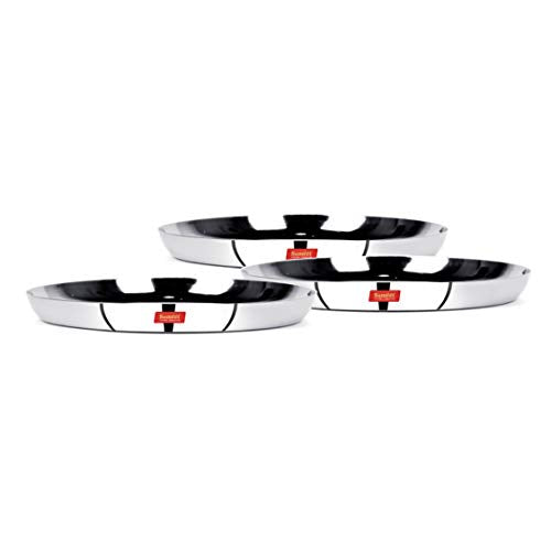 Sumeet Stainless Steel Apple Shape Heavy Gauge Snack Plates with Mirror Finish -22.8Cm Dia - Set of 3 Pcs