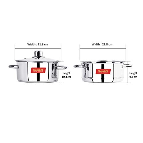 Sumeet Stainless Steel Induction Bottom (Encapsulated Bottom) Induction & Gas Stove Friendly 2 Tier Multi Purpose Steamer/MOMO - Modak Maker with Glass Lid, 21.8Cm