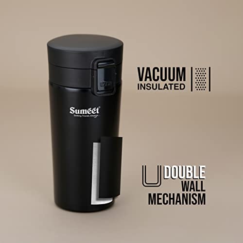 Sumeet Stainless Steel Vacuum Hot & Cold Travel Mug / Tumbler for Drinks,Tea and Coffee, 350ML, Pack of 1, Black