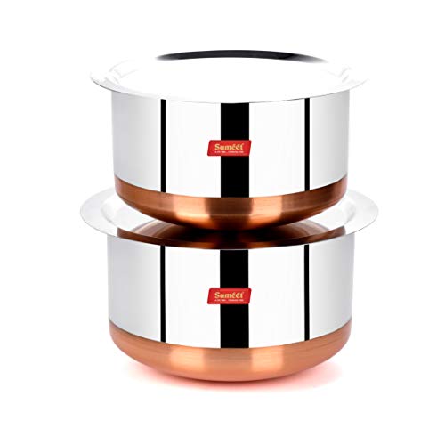 Sumeet Stainless Steel Copper Bottom 2Pc Big Size Tope Set with Lid (3.850L, 4.70L)