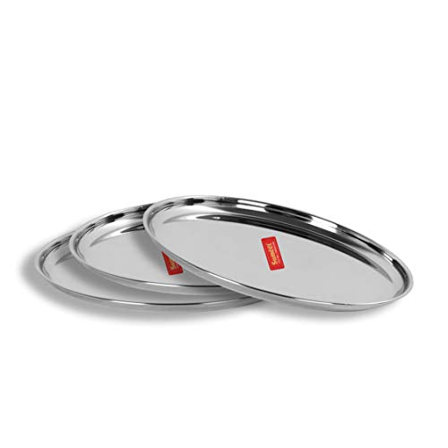 Sumeet Stainless Steel Plates - Set Of 3, White
