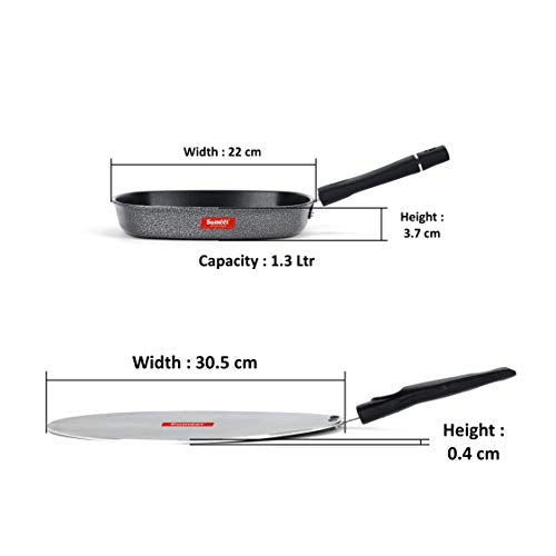 Sumeet NonStick Silver Cookware Set (Grill Pan-22cm Dia + Flat Tawa - 30.5cm Dia)