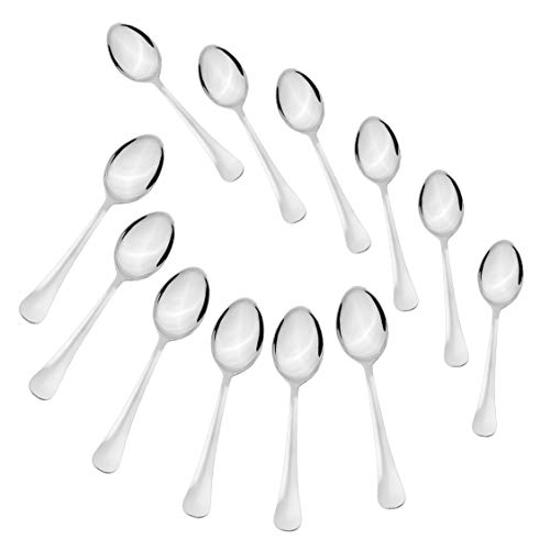 Sumeet Stainless Steel Premium Quality Spoon Set of 12 Pc (Baby/Medium Spoon 6 Pc (16cm L), Dessert/Table Spoon 6 Pc (18.5cm L))– (1.6mm Thick)