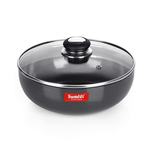 Sumeet 3mm Hard Anodized Deep Tasla with Glass Lid Size No. - 13 (25cm Dia. 2.85 LTR Capacity)