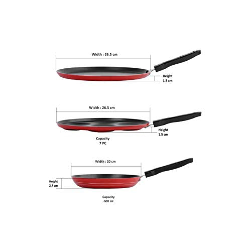 Sumeet 2.6mm Thick Non-Stick Redford Combo Set (Dosa Tawa – 26.5cm Dia + Multi Snack Maker – 26.5cm Dia + Tapper pan – 20cm Dia)
