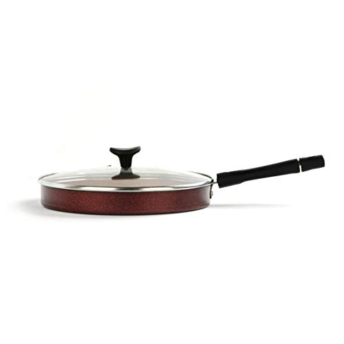 Sumeet Aluminium Nonstick Pizza Pan with Glass Lid (24cm, Peach)