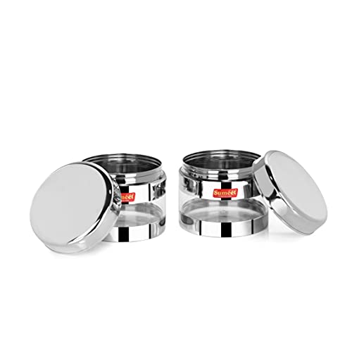 Sumeet Stainless Steel Circular See Through/Transparent Container, Set of 2Pc, 600 Mleach, 11.5cm Dia - Silver