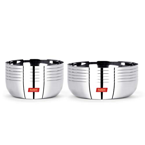 Sumeet Stainless Steel Mirror Finish Apple Shape Heavy Gauge Mini (6pc - 10cm Dia) and Small (6Pc - 12.8cm Dia) Dessert Plates Set of 12Pcs