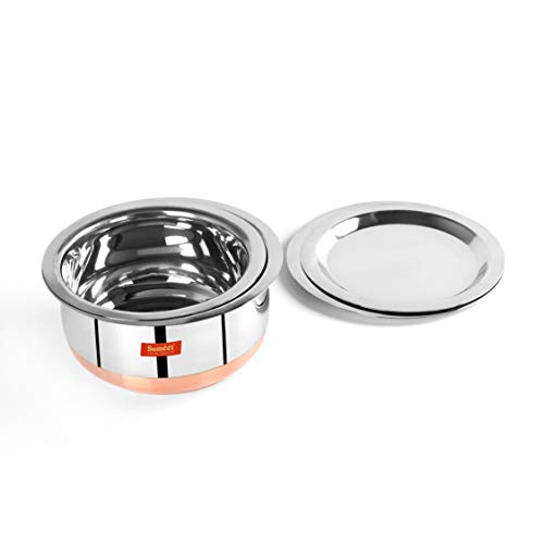 Sumeet Stainless Steel Copper Bottom Belly Shape 2 Pc Tope / Cookware/ Pot Set with Lid 1.1Ltr, 1.4Ltr (Silver)