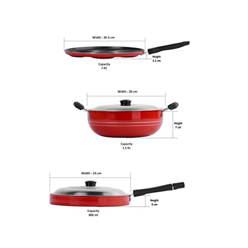 Sumeet 2.6mm Thick Non-Stick Amber Combo Set (Multi Snack Maker – 26.5cm Dia + Kadhai with Lid – 1.5Ltr Capacity- 20cm Dia + Pizza Pan – 23cm Dia)
