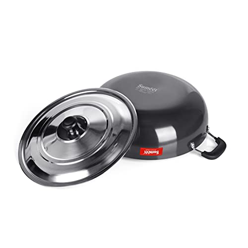 Sumeet 3mm Hard Anodized Deep kadai with Stainless Steel Lid Big Size No. - 15 (28.5cm Dia. 4.5 LTR Capacity)