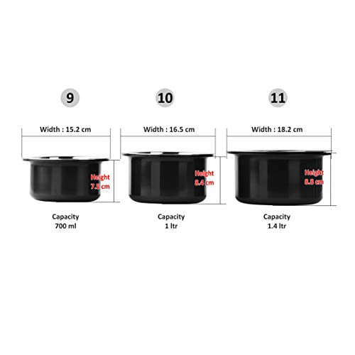 Sumeet 3mm Thick Hard Anodised Tope Set of 3 Pc with S.S. Lid (No. 9 to 11) Capacity 700ml to 1.4 LTR