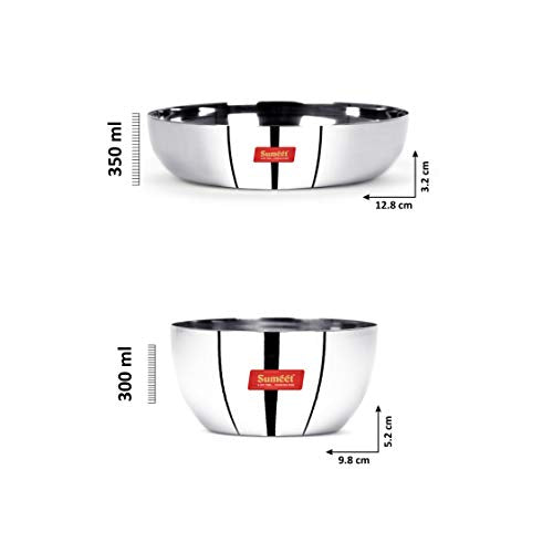 Sumeet Stainless Steel Mirror Finish Apple Shape Heavy Gauge Dessert Plates (6pc -12.8cm Dia) and Dessert Bowl (6pc - 9.8cm Dia) Set of 12Pcs