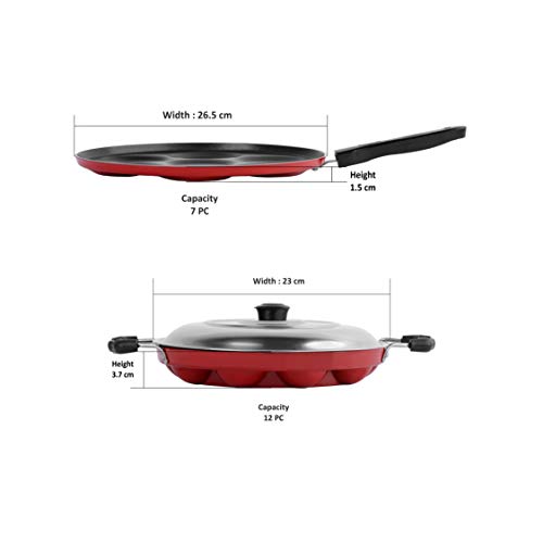 Sumeet 2.6mm Thick Non-Stick Currant Cookware Set (Multi Snack Maker – 26.5cm Dia + Grill Appam Patra with Lid – 23cm Dia)