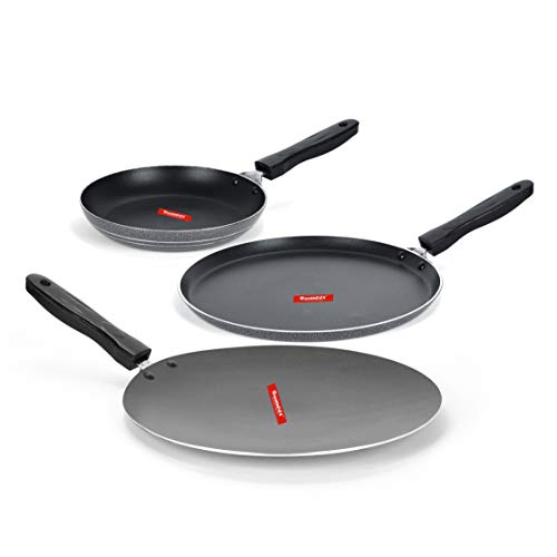 Sumeet NonStick Salaka Cookware Set (Dosa Tawa - 26.5Cm Dia + Tapper pan - 0.6Ltr - 20Cm Dia + Conceve/Roti Tawa - 28Cm Dia)