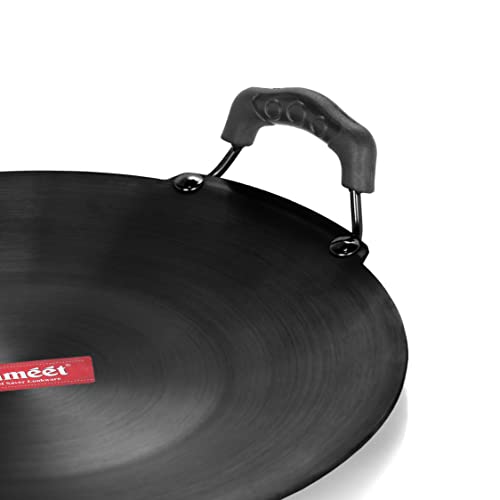Sumeet Pre Seasoned Iron Concave Roti / Paratha Tawa 2.5mm Thick (Double Side Handle) 27.6cm