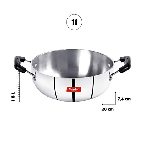 Sumeet 3mm Induction Bottom Aluminium Kadai (1.8Ltr, 20cm)