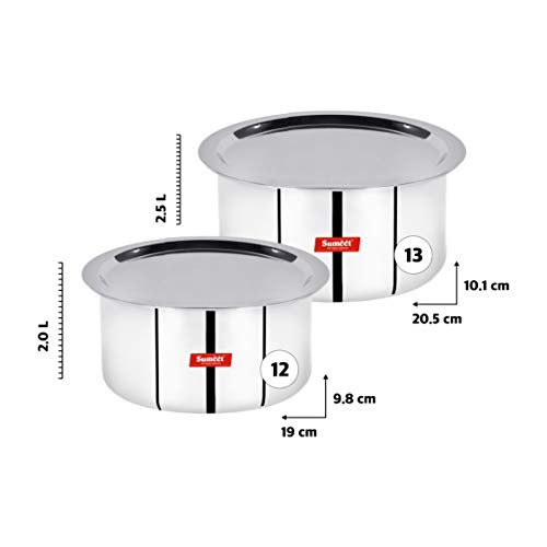 Sumeet 3mm Induction Bottom Aluminium Tope with Stainless Steel Lid - Set of 2 Pcs, (2Ltr, 2.5Ltr)