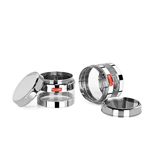 Sumeet Stainless Steel Circular See Through/Transparent Container, Set of 2Pc, 600 Mleach, 11.5cm Dia - Silver